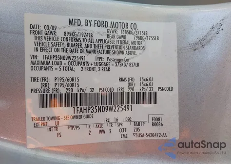 2009 Ford Focus Se from USA, damaged, VIN 1FAHP35N09W225491